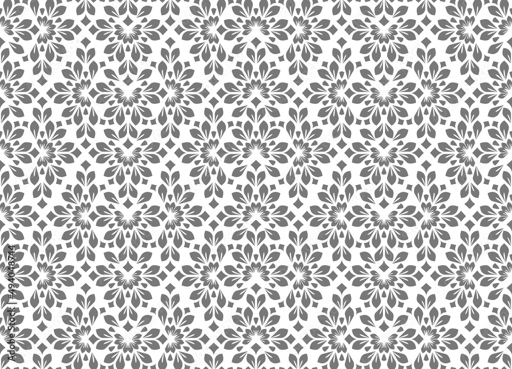 Flower geometric pattern. Seamless vector background. White and gray ornament.