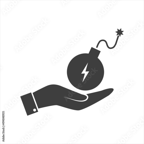 icon of a hand holding a bomb on a white background