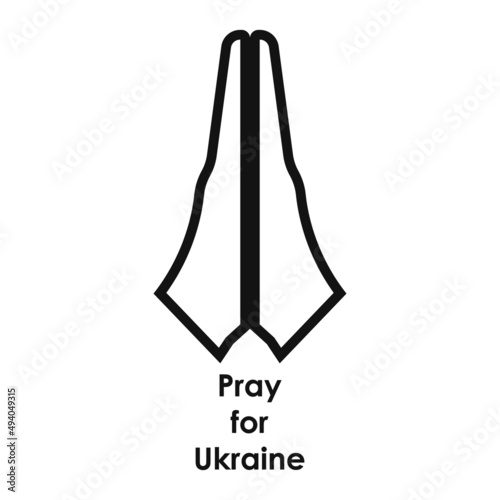 Human hands folded in prayer. Hand pray symbol, isolated on white background. Pray for peace in Ukraine. Turning to God. Faith and Hope. Religious symbol.