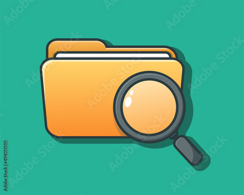 Folder search. Scan file folder document. Vector illustration