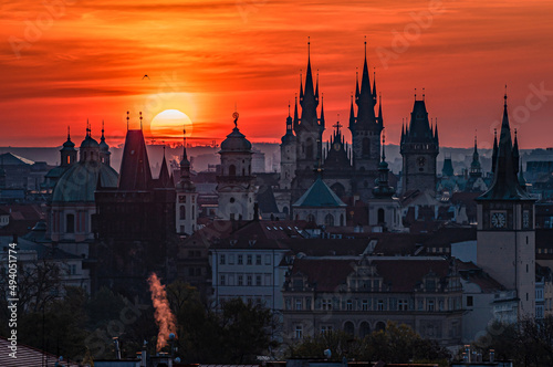 hurch at sunset, church, architecture, tower, building, europe, old, sky, religion, cathedral, castle, city, history, town, historic, travel, morning, prague, landmark, spring, monastery, catholic 