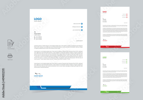 Corporate company modern letterhead design template 3 color bundle vector file
