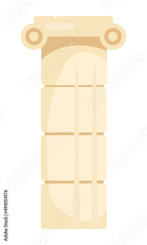 Decorative pillar semi flat color vector object. Full sized item on white. Structural element. Column architecture simple cartoon style illustration for web graphic design and animation