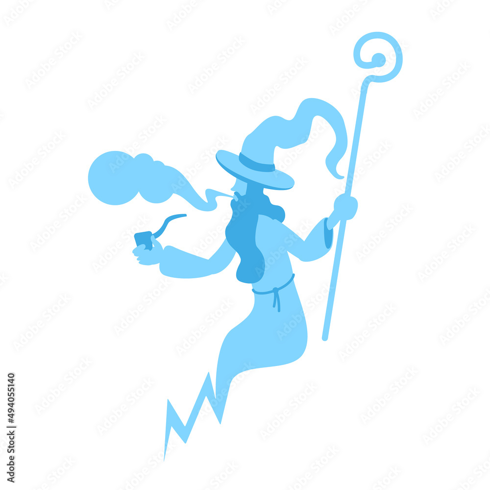 Blue old wizard semi flat color vector character. Flying figure. Performing magic. Full body person on white. Magical abilities simple cartoon style illustration for web graphic design and animation