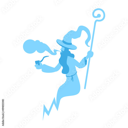 Blue old wizard semi flat color vector character. Flying figure. Performing magic. Full body person on white. Magical abilities simple cartoon style illustration for web graphic design and animation