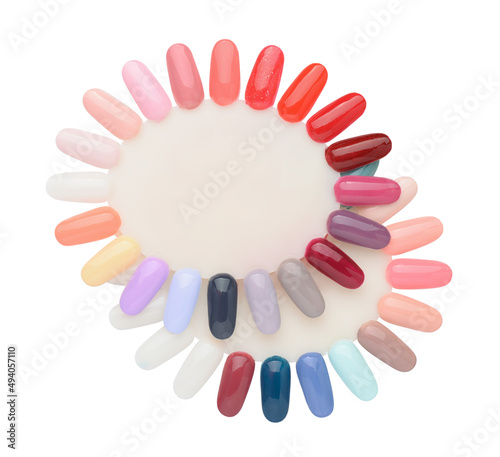 Front view of nails polish manicure sample palettes