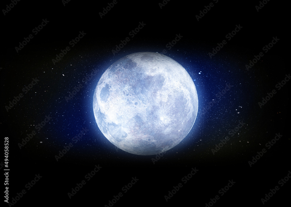 Moon and super blue deep space. Background night sky with stars, moon and clouds. View of the uniquely beautiful moon.