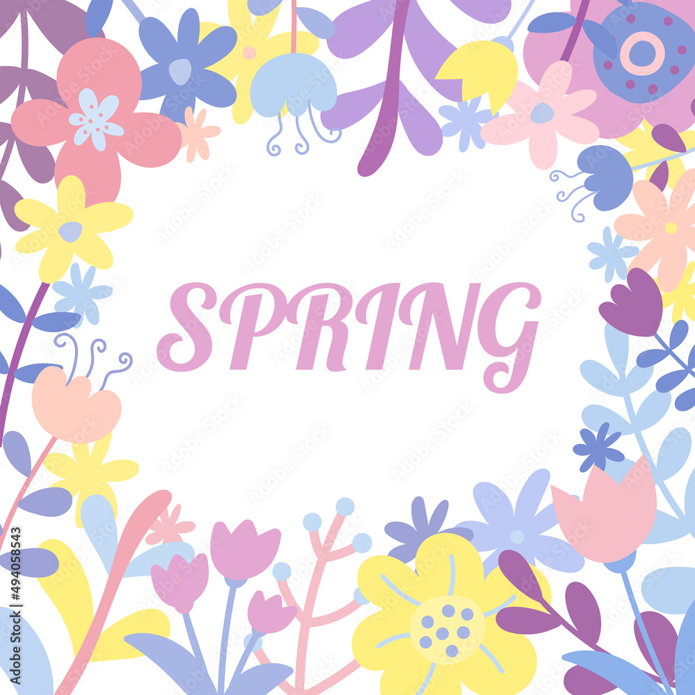 Doodle style flat flower frame pastel colors isolated on white background Doodle style flat flower frame pastel colors isolated on white background