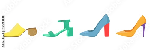 women's high-heeled shoes fashion collection. Bright Summer Shoes vector clip art.