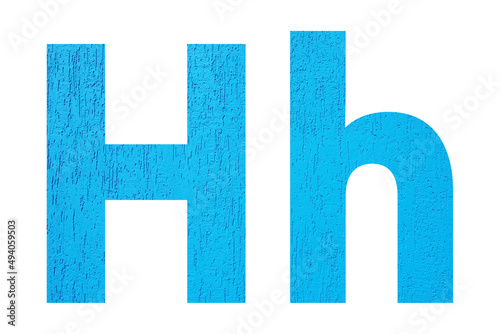 Alphabet uppercase and lowercase letters H with wall texture. Blue letter H in upper and lower case isolated on white background..