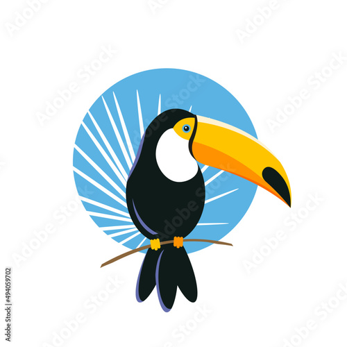 Red-billed toucan or toucan toco Ramphastos toco. Tropical bird. The great toucan isolated on white background. mascot vector illustration