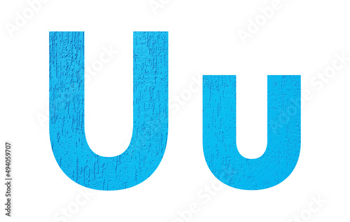 Alphabet uppercase and lowercase letters U with wall texture. Blue letter U in upper and lower case isolated on white background..