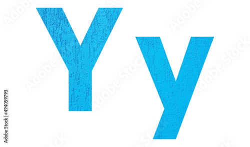 Alphabet uppercase and lowercase letters Y with wall texture. Blue letter Y in upper and lower case isolated on white background..