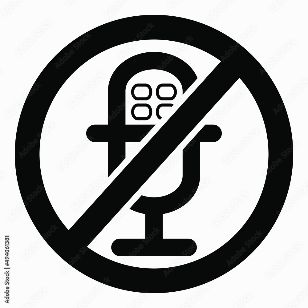Quiet. Stop sound. Not loud. No microphone. Don't speak. Vector icon. Quiet. Stop sound. Not loud. No microphone. Don't speak. Vector icon.