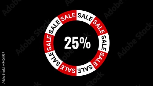 25% discount for holiday and seasonal sales. Promotional offer. Transparent background. Timer for Black Friday with alpha channel. Advertising animation for social media posts, stories. Modern