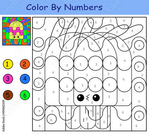 children's educational game. coloring by numbers. yellow ice cream hare.