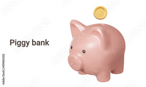 Piggy bank and coin. Moneybox. Isolated 3d object on a transparent background