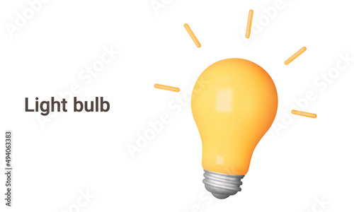 Shining light bulb with rays. Isolated 3d object on a transparent background