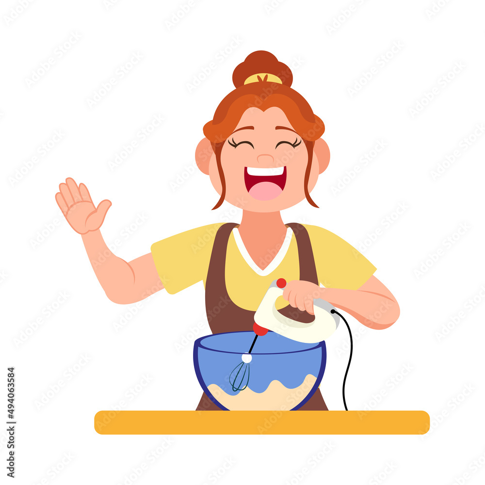 Isolated happy woman making a dessert Vector illustration