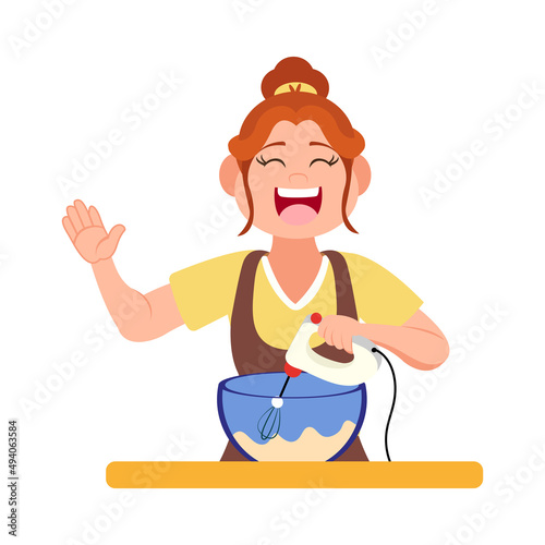 Isolated happy woman making a dessert Vector illustration