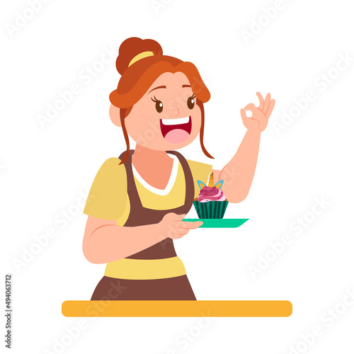 Isolated happy woman making a dessert Vector illustration