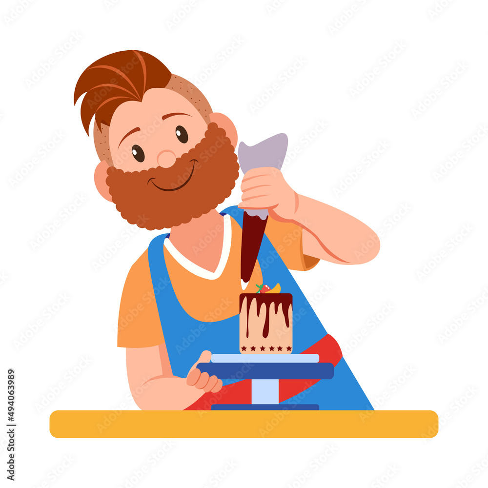 Isolated happy man making a dessert Vector illustration