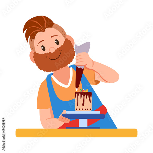 Isolated happy man making a dessert Vector illustration