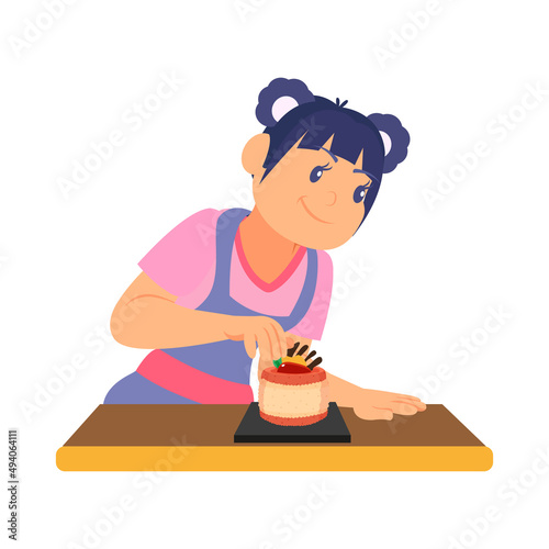 Isolated happy woman making a dessert Vector illustration