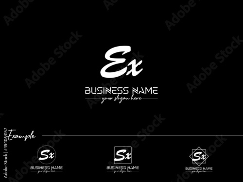 Letter EX Logo Design, Signature Ex xe Logo Letter Vector Stock Black And White