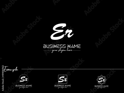 Letter ER Logo Design, Signature Er re Logo Letter Vector Stock Black And White
