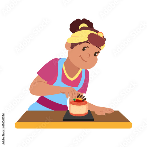 Isolated happy woman making a dessert Vector illustration