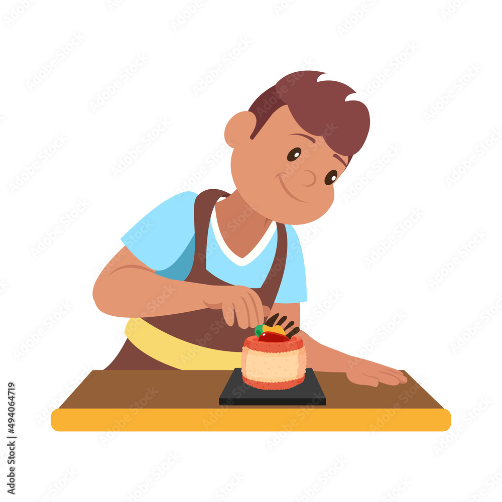 Isolated happy man making a dessert Vector illustration