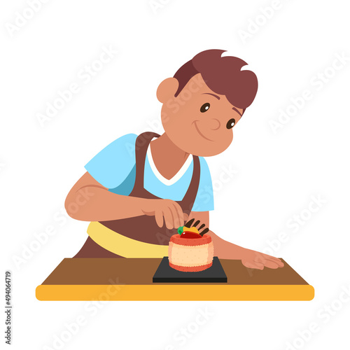 Isolated happy man making a dessert Vector illustration