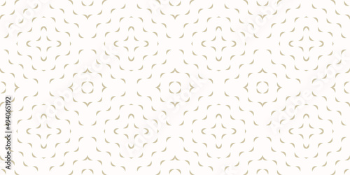 Golden vector minimalist geometric seamless pattern with small wavy shapes, curved lines. Simple abstract texture with concentric waves. Gold and white background. Luxury modern minimal repeat design