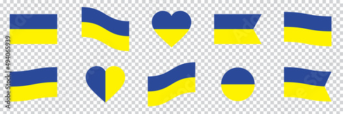 Ukraine flag set. Ukraina map on a transparent background. Ukrainian flag with a Pray for Ukraine concept icon. Vector illustration.