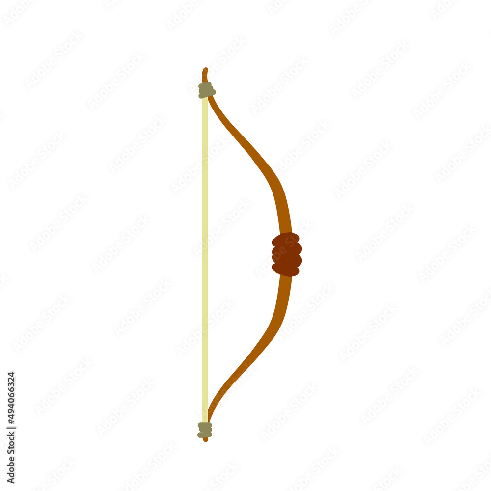 Bow weapon. Shooting and hunting element. Flat cartoon illustration Bow weapon. Shooting and hunting element. Flat cartoon illustration