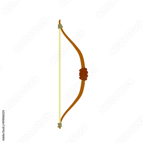 Bow weapon. Shooting and hunting element. Flat cartoon illustration