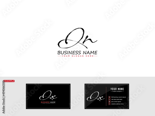 Brush QN Letter Icon Logo, Handwriting qn Signature Logo for simple exclusive boutique shiny business with business card design photo