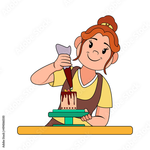 Isolated happy woman making a dessert Vector illustration