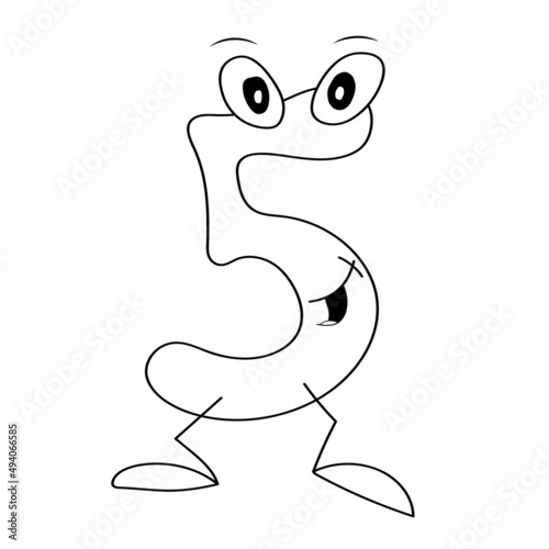 cartoon number five, funny numbers for coloring children's design, visual material cartoon numbers with character eyes