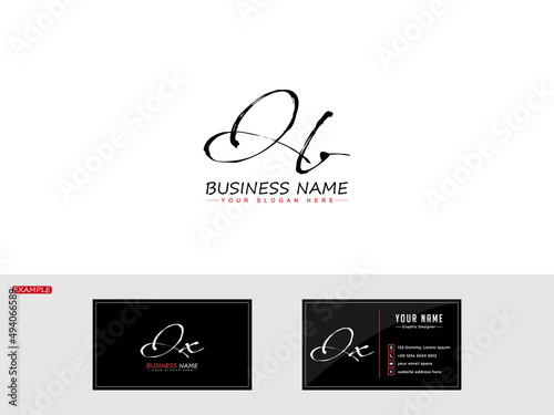 Brush QB Letter Icon Logo, Handwriting qb Signature Logo for simple exclusive boutique shiny business with business card design photo