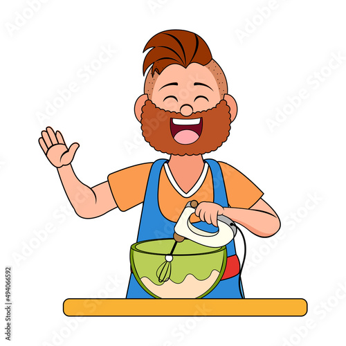 Isolated happy man making a dessert Vector illustration