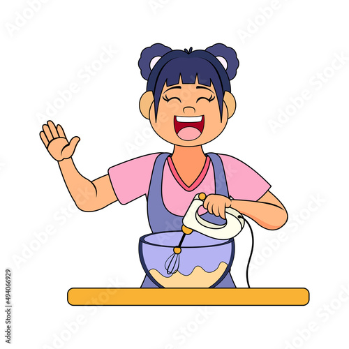 Isolated happy woman making a dessert Vector illustration