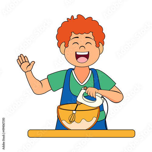 Isolated happy man making a dessert Vector illustration