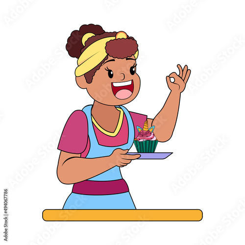 Isolated happy woman making a dessert Vector illustration