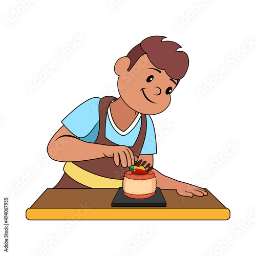 Isolated happy man making a dessert Vector illustration