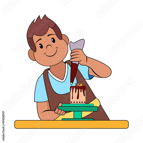 Isolated happy man making a dessert Vector illustration