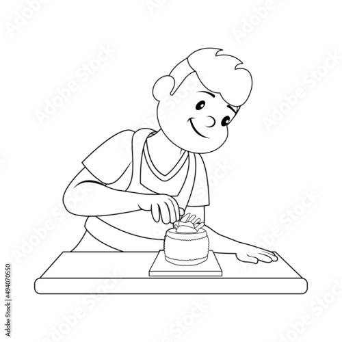 Isolated happy man making a dessert Vector illustration