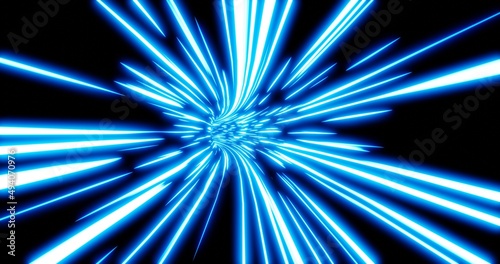 Abstract blue and black light speed wormhole tunnel or power path. 3d rendering.