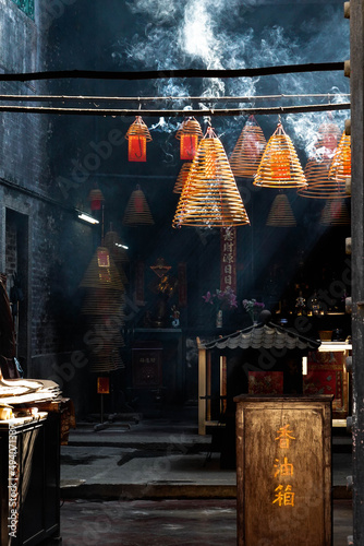 Vertical shot of inside of the Tin Hau Temple in Hong Kong, China
